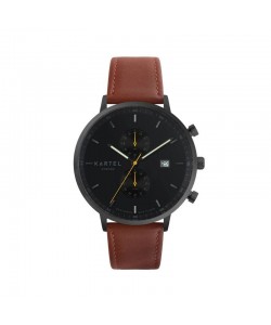 KNOYDART 43MM MAROON LEATHER STRAP WATCH