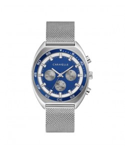 Caravelle by Bulova Mens 43K100 Stainless Chrono Blue Dial Interchangeable Bracelet Watch