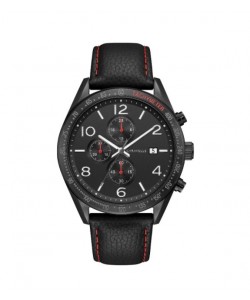 Caravelle by Bulova Mens 45B153 Black IP Stainless Chrono Black Leather Strap Watch