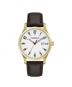Caravelle Designed by Bulova Men's 44B116 Easy Reader Goldtone Stainless Brown Leather Strap Watch