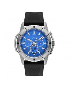 Caravelle Men's 43A138 Stainless Chrono Blue Dial Silicone Strap Watch - Black