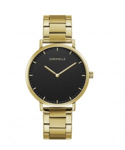 Caravelle by Bulova Mens 44A112 Gold-Tone Black Dial Bracelet Watch