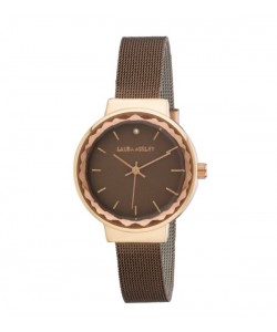 Laura Ashley Ladies LA31044BR Brown Facet Bezel Sunray Dial Mesh Watch