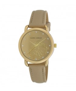 Laura Ashley Womens Gold Floral Mirror Dial Strap Watch