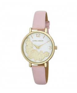 Laura Ashley Womens Gold Round Floral Bounty Strap Watch