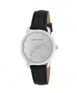 Laura Ashley Womens Silver Floral Mirror Dial Strap Watch