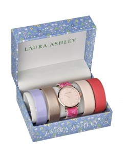 Laura Ashley Womens LASS1101RG Rose Gold Case Floral Strap Watch Set Interchangeable Straps