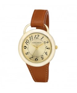 Laura Ashley Women's LA31030RG Tan Band Sunray Dial Sterrup Case Push Pin Closure Watch
