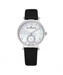 Alexander Women's Swiss Made Roxana Black Satin Leather Strap Watch