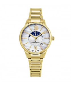 Alexander Women's Swiss Made Moonphase 'Vassilis' Gold Tone Stainless Steel Link Bracelet Watch
