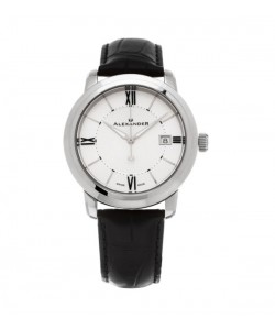 Alexander Men's 'Macedon' Silver Dial Black Leather Strap Date Swiss Quartz Heroic Watch