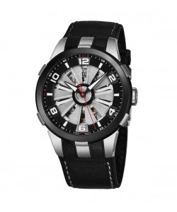 Perrelet Men's A1082/1A 'Turbine Skeleton' Silver Skeleton Dial Black Leather Strap Automatic Watch