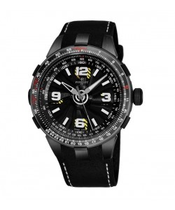 Perrelet Men's A1086/1A 'Turbine Pilot' Black Dial Black Leather Strap Slide Rule Automatic Watch