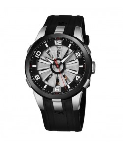 Perrelet Men's A1082/1 'Turbine Skeleton' Silver Skeleton Dial Black Rubber Strap Automatic Watch