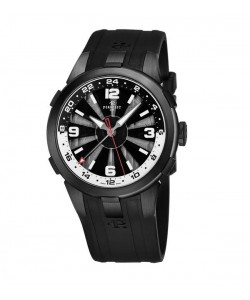Perrelet Men's A1093/1 'Turbine GMT' Black/Silver Dial Black Rubber Strap Automatic Watch