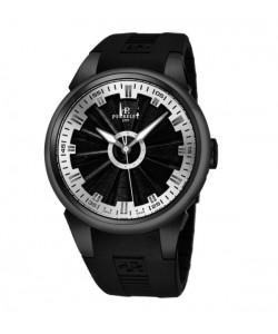 Perrelet Men's A1047/9 'Turbine' Black/Silver Dial Black Rubber Strap Automatic Watch