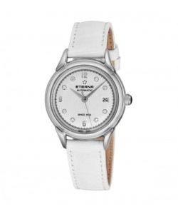 Eterna Women's 2956.41.16.1390 'Heritage 1948 For Her' Silver Diamond Dial White Leather Strap Automatic Watch