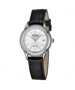 Eterna Women's 2956.41.13.1389 'Heritage 1948 For Her' Silver Dial Black Leather Strap Automatic Watch