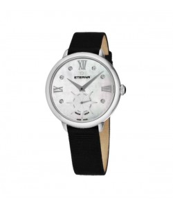 Eterna Women's 2801.41.66.1408 'Eternity' Mother of Pearl Diamond Dial Black Gros Grain Strap Small Seconds Quartz Watch