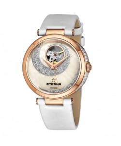 Eterna Women's 2943.60.69.1367 'Grace' White Mother of Pearl Open Art Diamond Dial White Satin Strap Automatic Watch