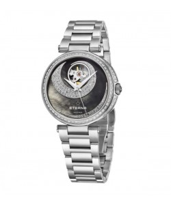 Eterna Women's 2943.58.89.1729 'Grace' Black Mother of Pearl Open Art Diamond Dial Stainless Steel Automatic Watch