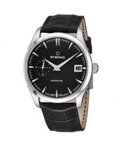 Eterna Men's 7682.41.40.1321 'Heritage' Black Dial Black Leather Strap Small Seconds Automatic Swiss Made Watch