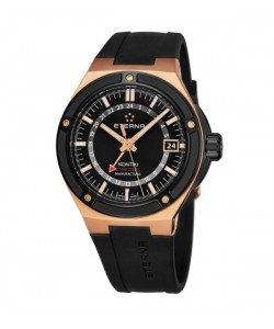 Eterna Men's 7740.63.41.1289 'KonTiki' Black Dial Black Rubber Strap Goldtone GMT Automatic Swiss Made Watch