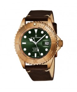 Revue Thommen Men's 17571.2594 'Diver' Green Dial Brown Leather Strap Bronze/Steel Automatic Watch