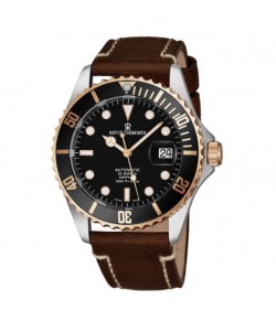 Revue Thommen Men's 17571.2557 'Diver' Black Dial Light Brown Leather Strap Two Tone Swiss Automatic Watch