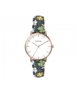 ISLA 34MM FLORAL FABRIC STRAP WATCH