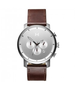 CHRONO SILVER BROWN LEATHER