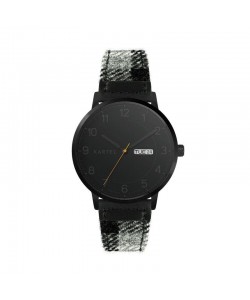 MORRIS 40MM GREY TARTAN LEATHER STRAP WATCH