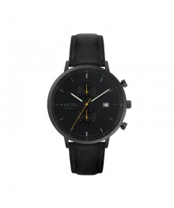 KNOYDART 43MM BLACK LEATHER STRAP WATCH