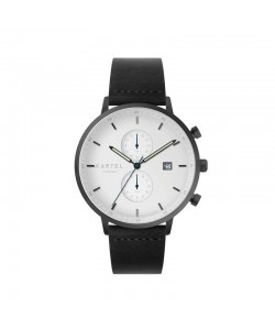 KNOYDART 43MM BLACK LEATHER STRAP WATCH